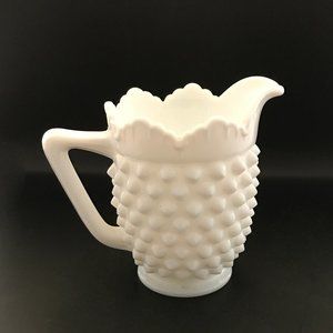 VTG Fenton White Milk Glass Hobnail Pattern Creamer with Ruffled Edge